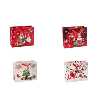 Shopper in carta natalizia fantasia Babbo Natale stilizzato 31x12x h26 cm