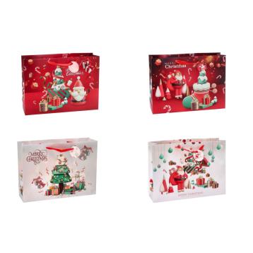Shopper in carta natalizia fantasia babbo natale stilizzato 42x12x h31 cm