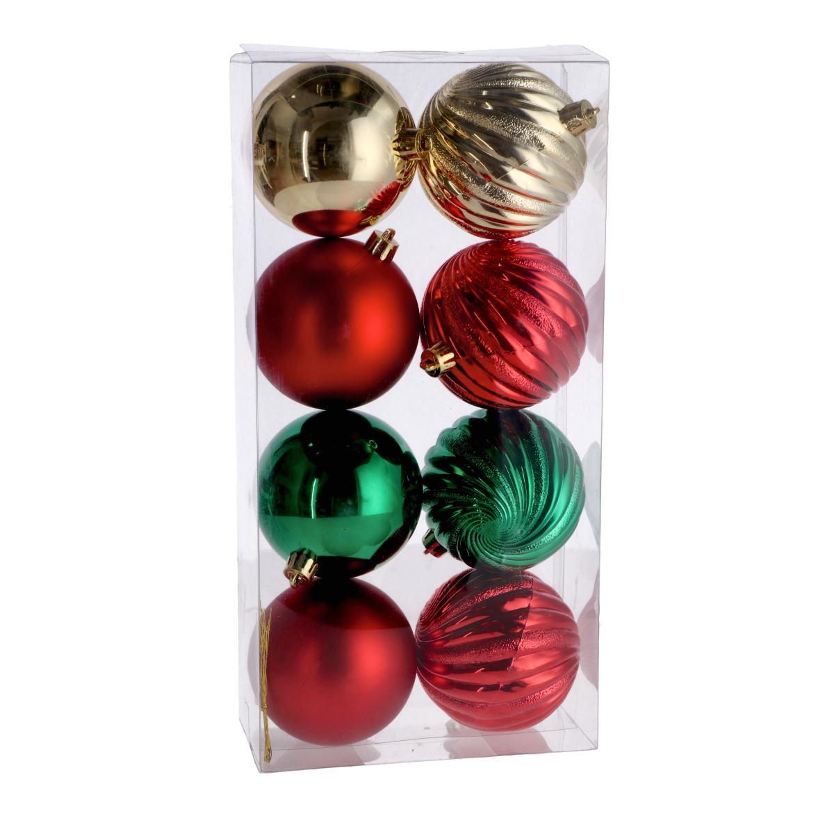 Set 8 palline di Natale in plastica in tre colori  d.8 cm
