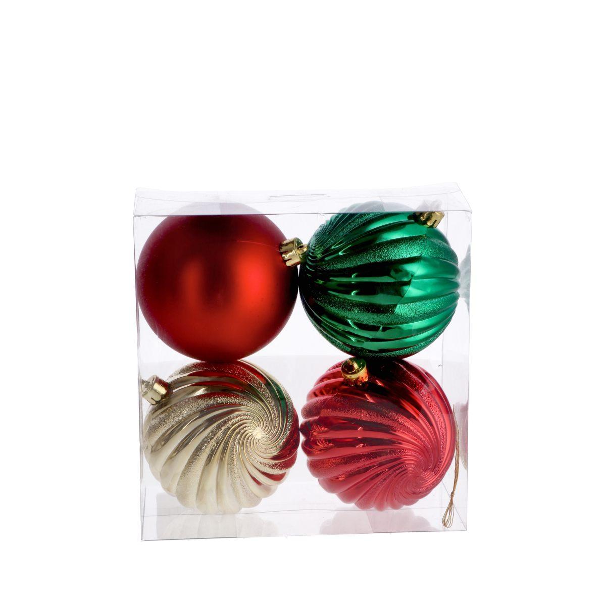 Set 4 palline di Natale in plastica in tre colori  d.10 cm