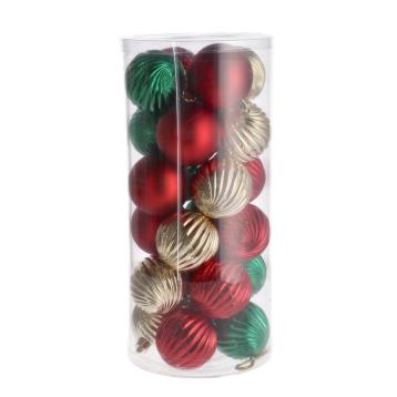 Set 24 palline di Natale in plastica in tre colori  d.6 cm