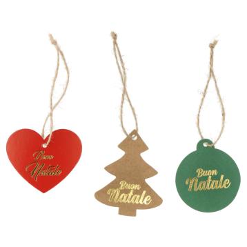 Set 8 targhette natalizie in carta albero, pallina di natale, cuore 6,5x8 cm