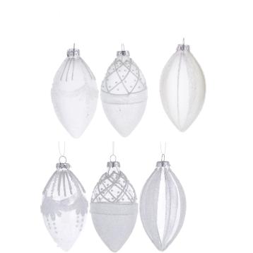 Decorazione natalizia in vetro trasparente da appendere con vari decori e finiture  d.6,5 cm  h.12,5 cm