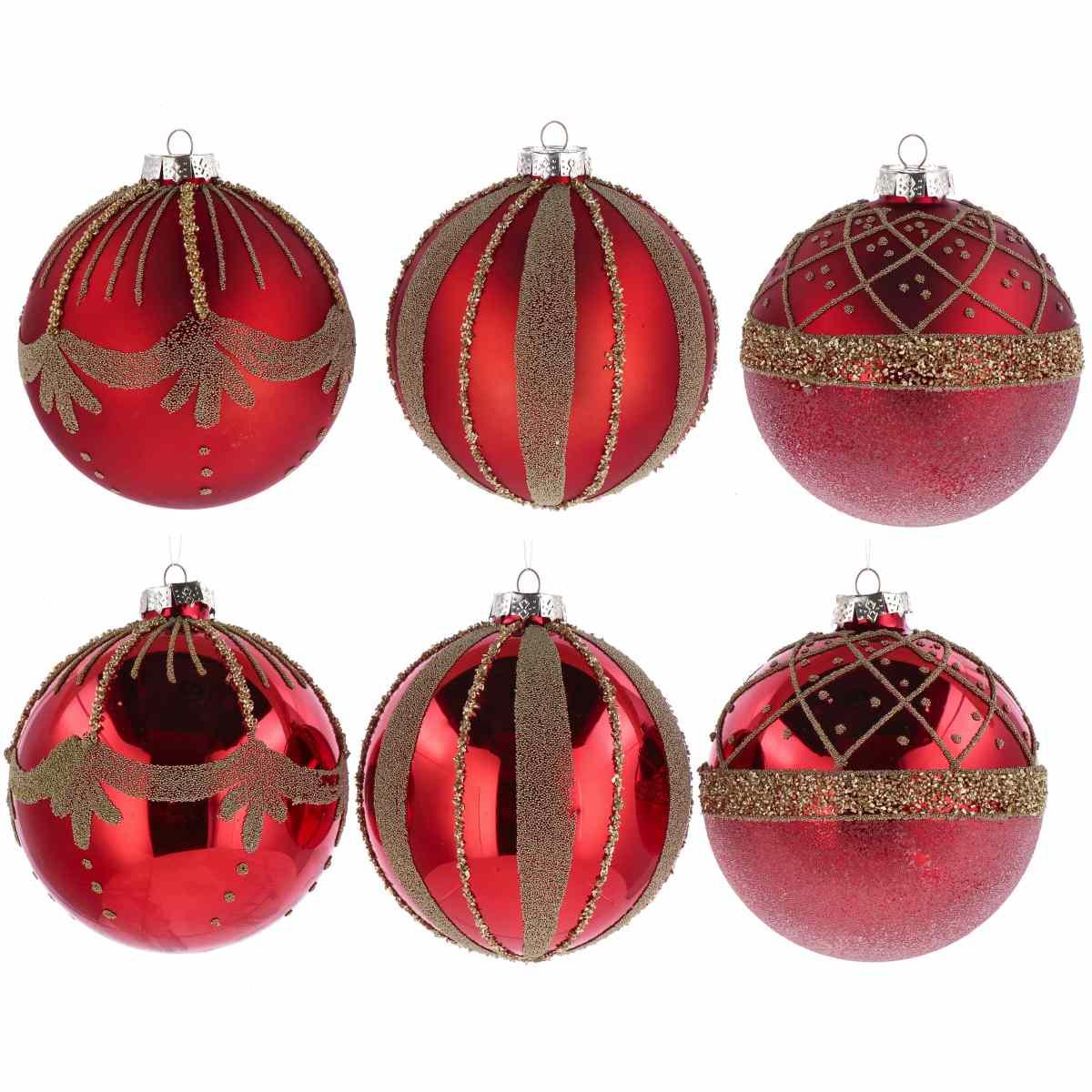Pallina di Natale in vetro rosso con decori oro e varie finiture  d.12 cm