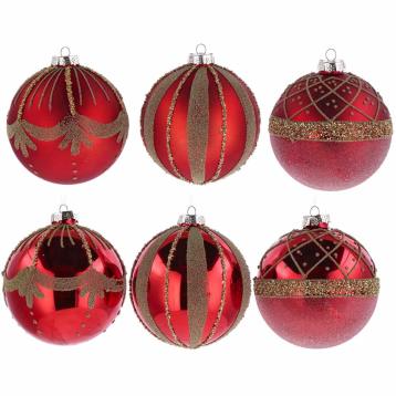 Pallina di Natale in vetro rosso con decori oro e varie finiture  d.12 cm