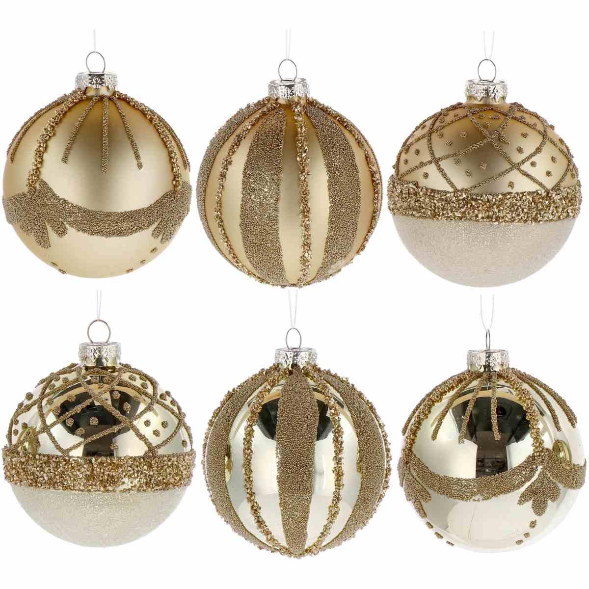 Pallina di Natale in vetro oro con vari decori e finiture  d.8 cm