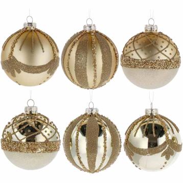Pallina di Natale in vetro oro con vari decori e finiture  d.8 cm