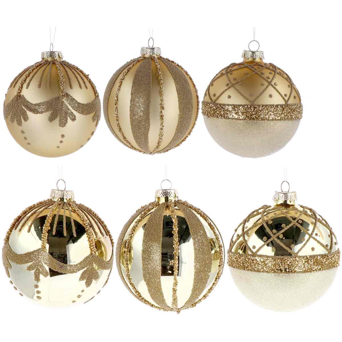 Pallina di Natale in vetro oro con vari decori finiture  d.10 cm