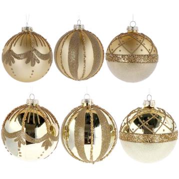 Pallina di Natale in vetro oro con vari decori finiture  d.10 cm