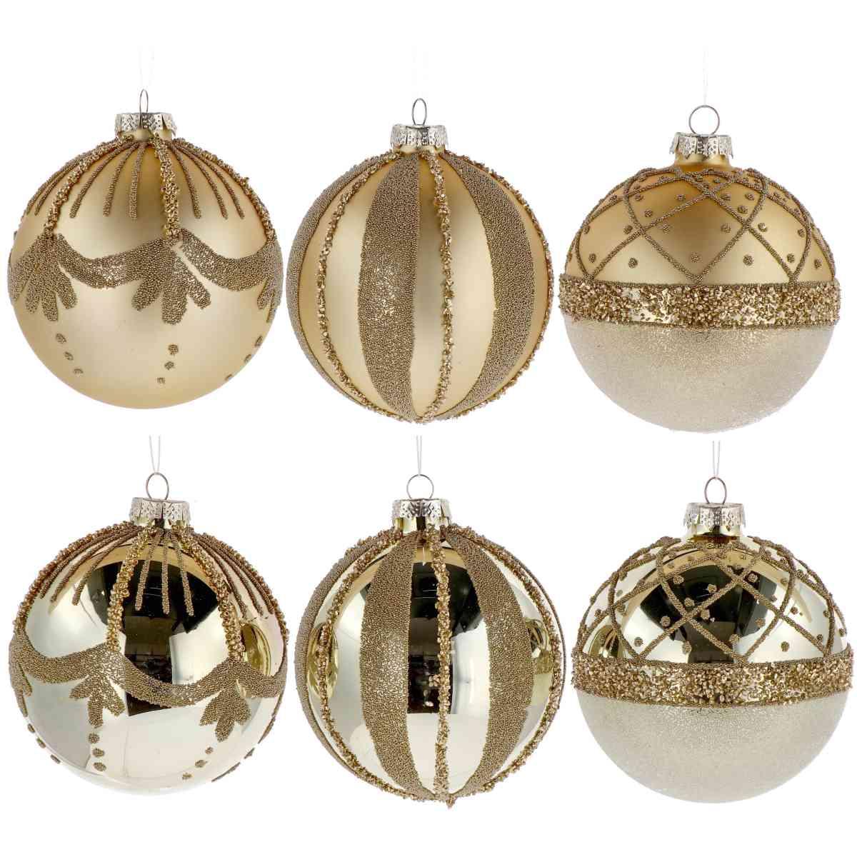 Pallina di Natale in vetro oro con vari decori finiture  d.12 cm