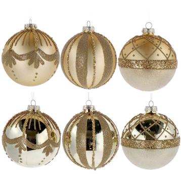 Pallina di Natale in vetro oro con vari decori finiture  d.12 cm