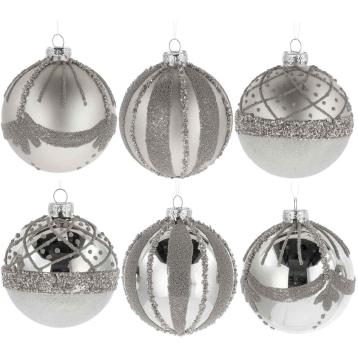Pallina di Natale in vetro silver con vari decori finiture  d.8 cm