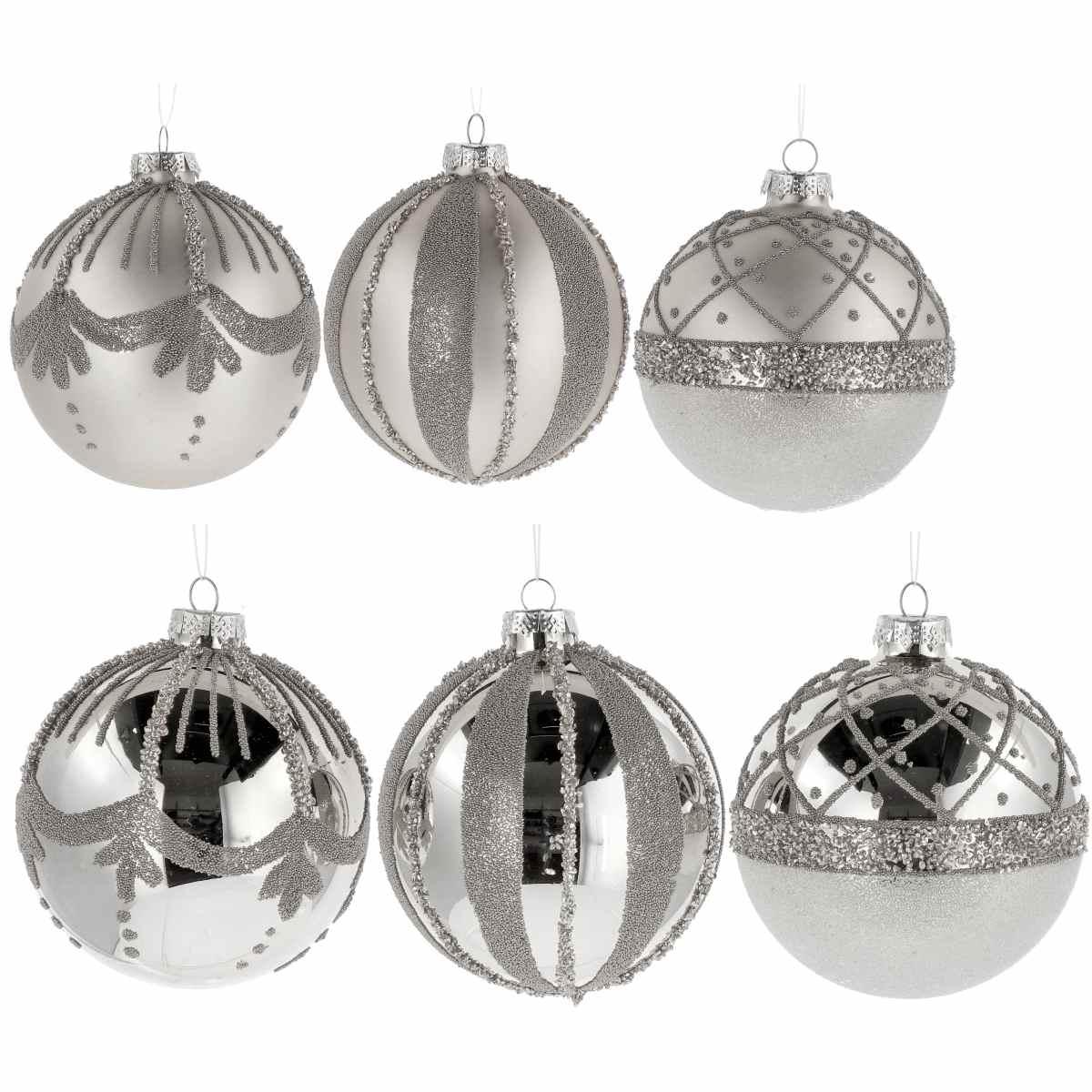 Pallina di Natale in vetro silver con vari decori finiture  d.10 cm