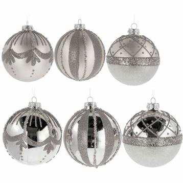 Pallina di natale in vetro silver con vari decori finiture  d.10 cm