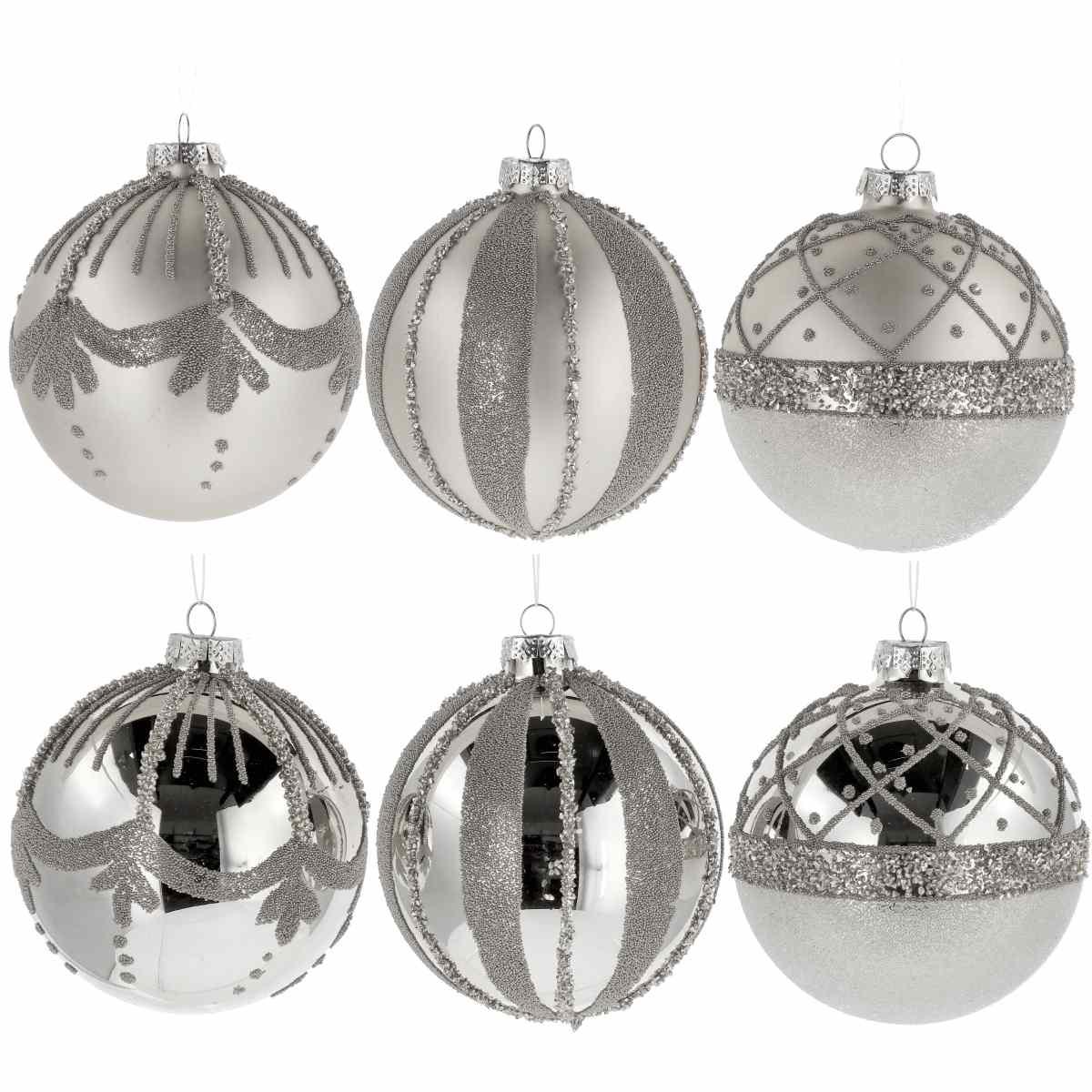 Pallina di Natale in vetro silver con vari decori finiture  d.12 cm