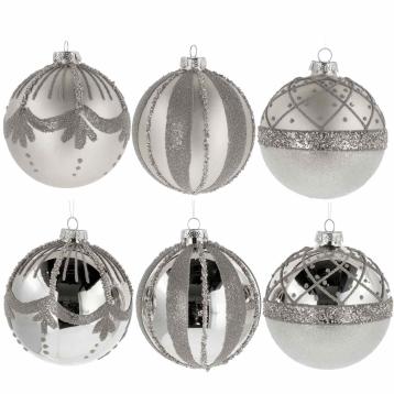 Pallina di natale in vetro silver con vari decori finiture  d.12 cm