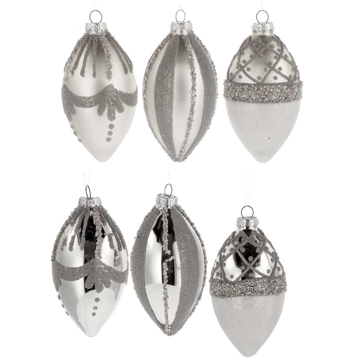 Decorazione natalizia in vetro silver da appendere con vari decori finiture  d.10 cm  h.12,5 cm