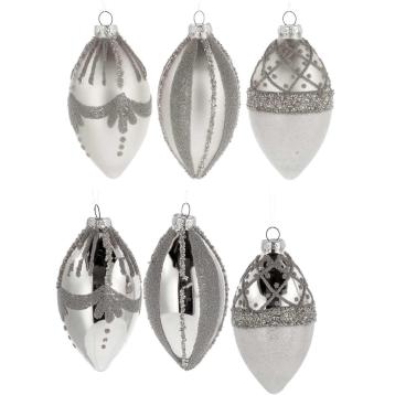 Decorazione natalizia in vetro silver da appendere con vari decori finiture  d.10 cm  h.12,5 cm