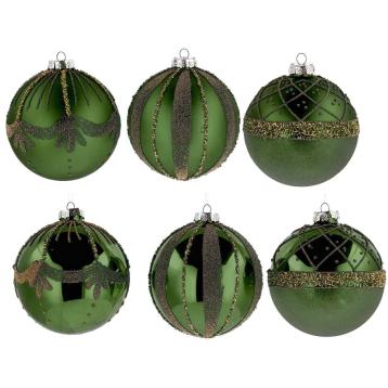 Pallina di Natale in vetro verde con decori oro e finiture varie  d.12 cm