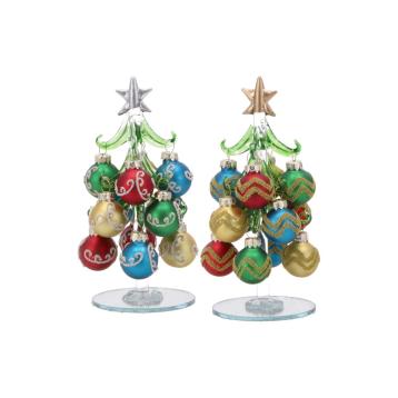 Albero di Natale in vetro con palline multicolor  d.7 cm  h.15,5 cm