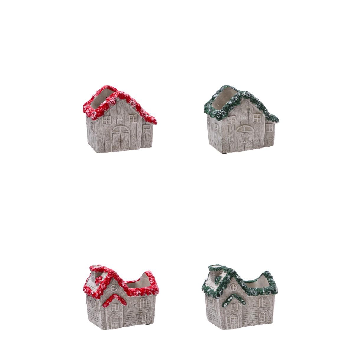 Vaso natalizio in cemento casetta 10x8 cm  h.9,5 cm