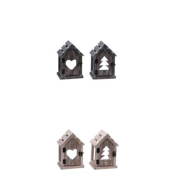 Lanterna portacandela natalizia in legno 16x12 cm  h.22 cm