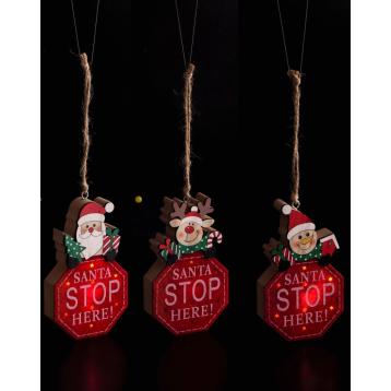 Decorazione natalizia in mdf da appendere con led 13,5x8 cm