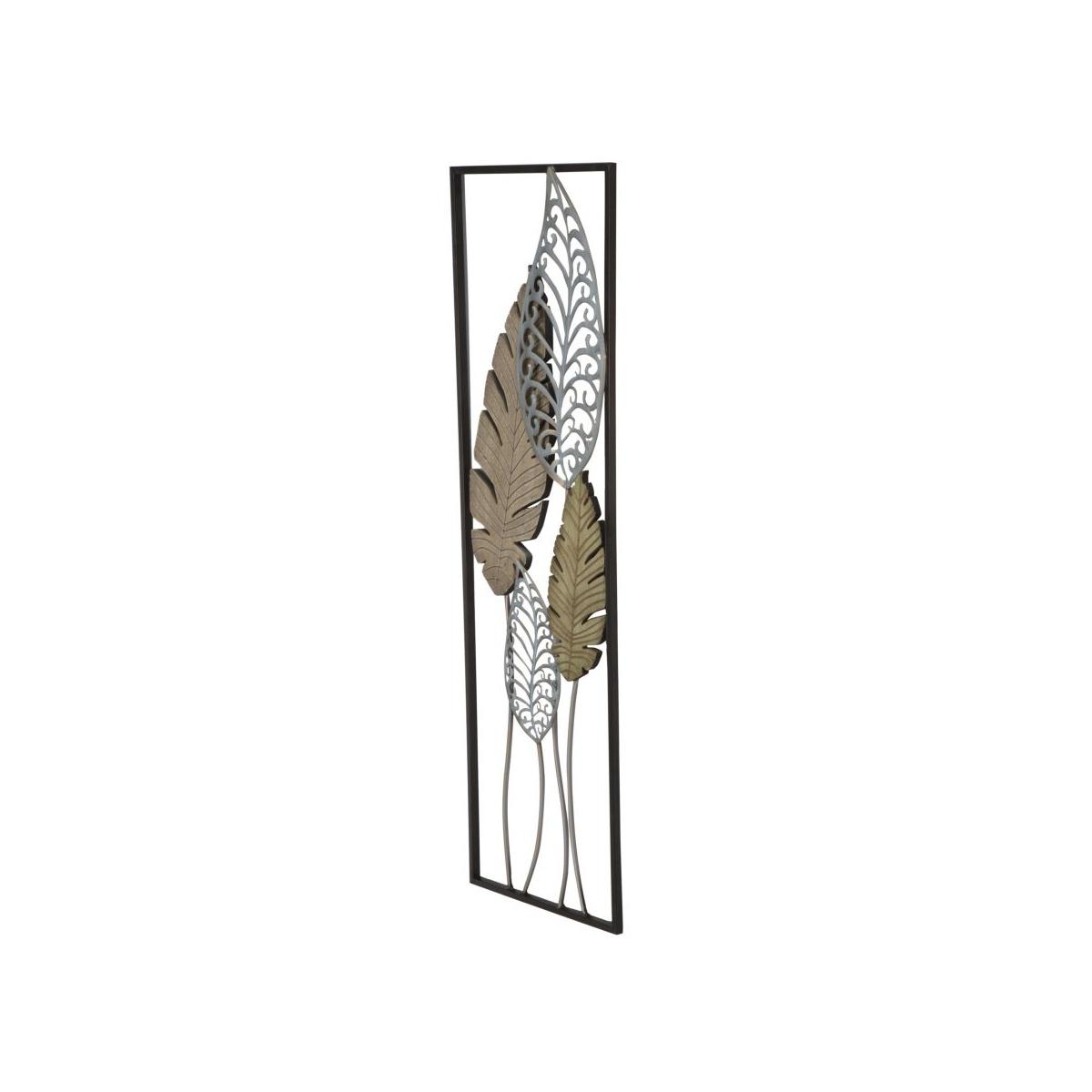 Pannello in ferro e legno foglie -b- cm 30,5x2,5x99,5