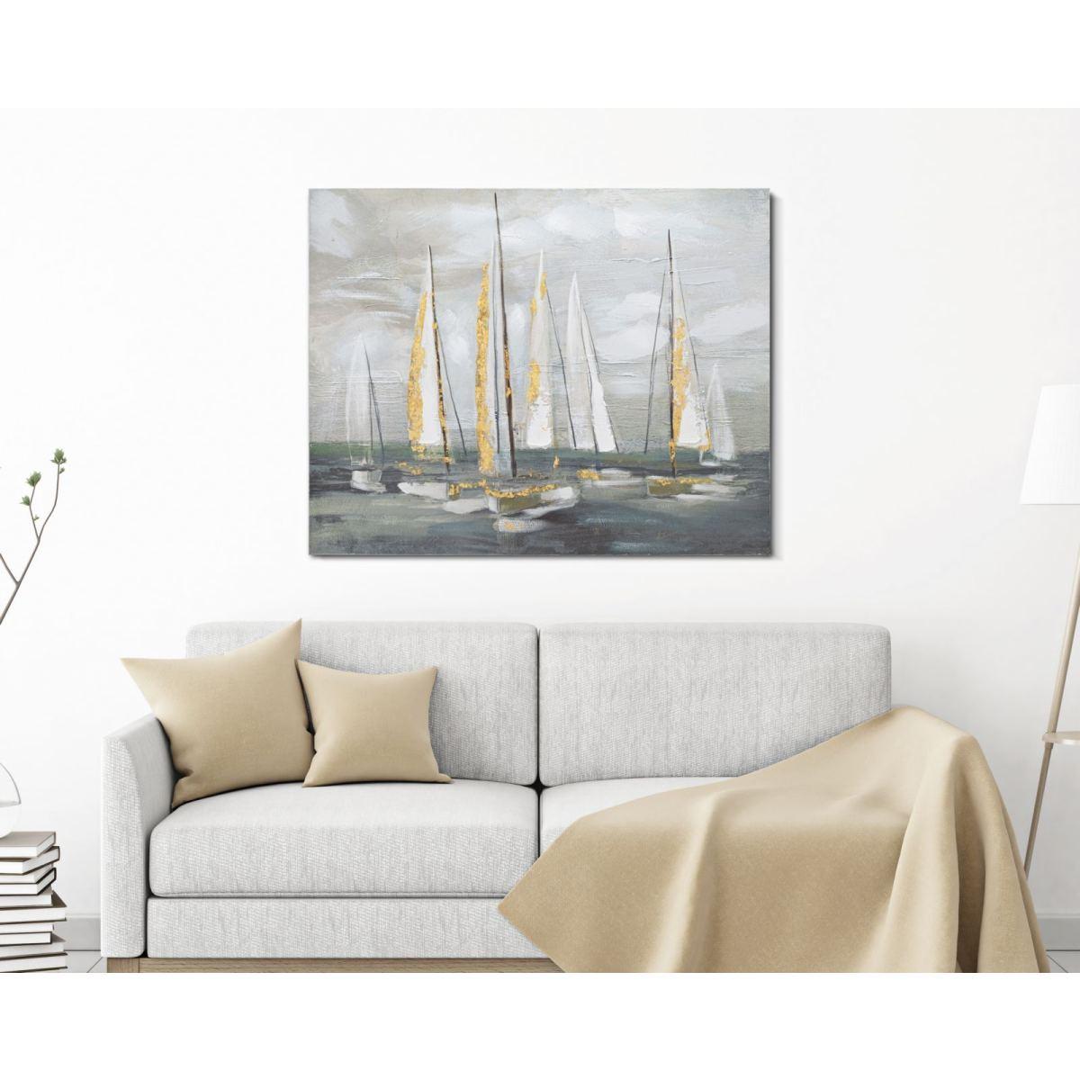 Dipinto su tela gold boat cm 100x2,8x80