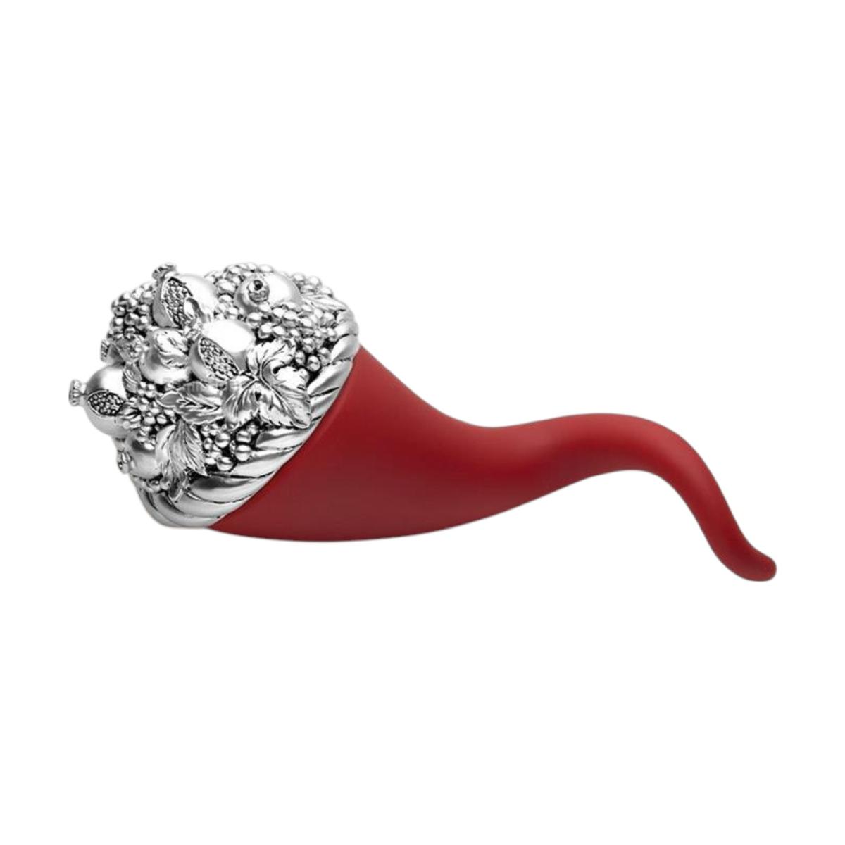 Cornucopia con melograni rosso opaco e argento 15 cm Valenti