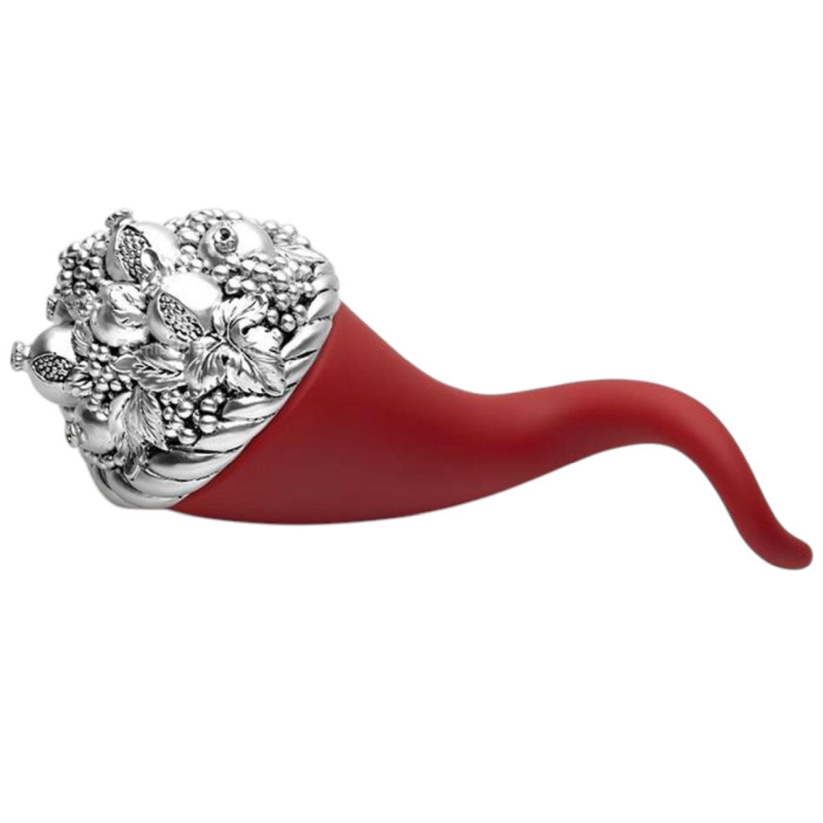 Cornucopia con melograni rosso opaco e argento 20 cm Valenti