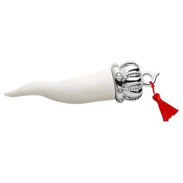 Corno bianco opaco base argento con nappina h.17,5 cm Valenti