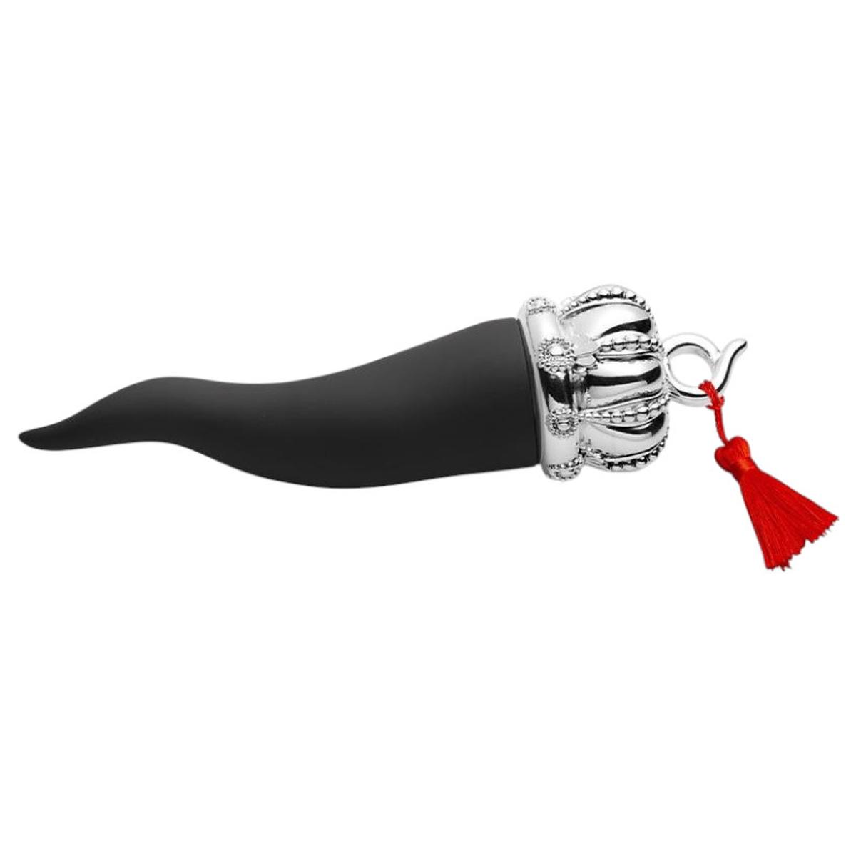 Corno nero opaco base argento con nappina h.17,5 cm Valenti