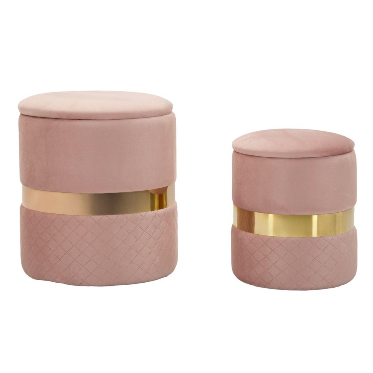 Puff c/contenitore sheffild rosa set 2 pz cm Ø 37x42-28x35