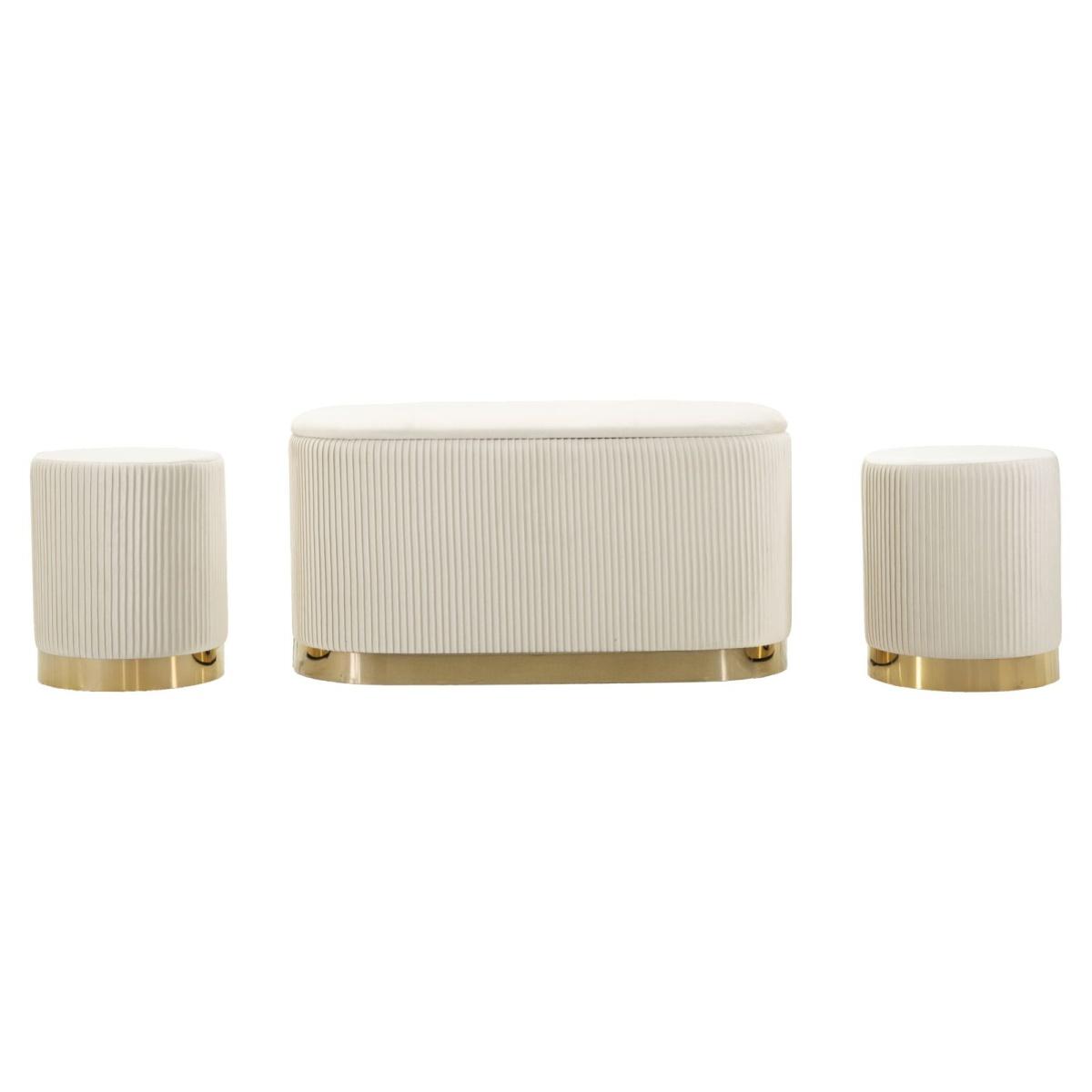 Panca c/contenitore e sgabelli shopy crema set 3 pz cm 80x37x42-29x35