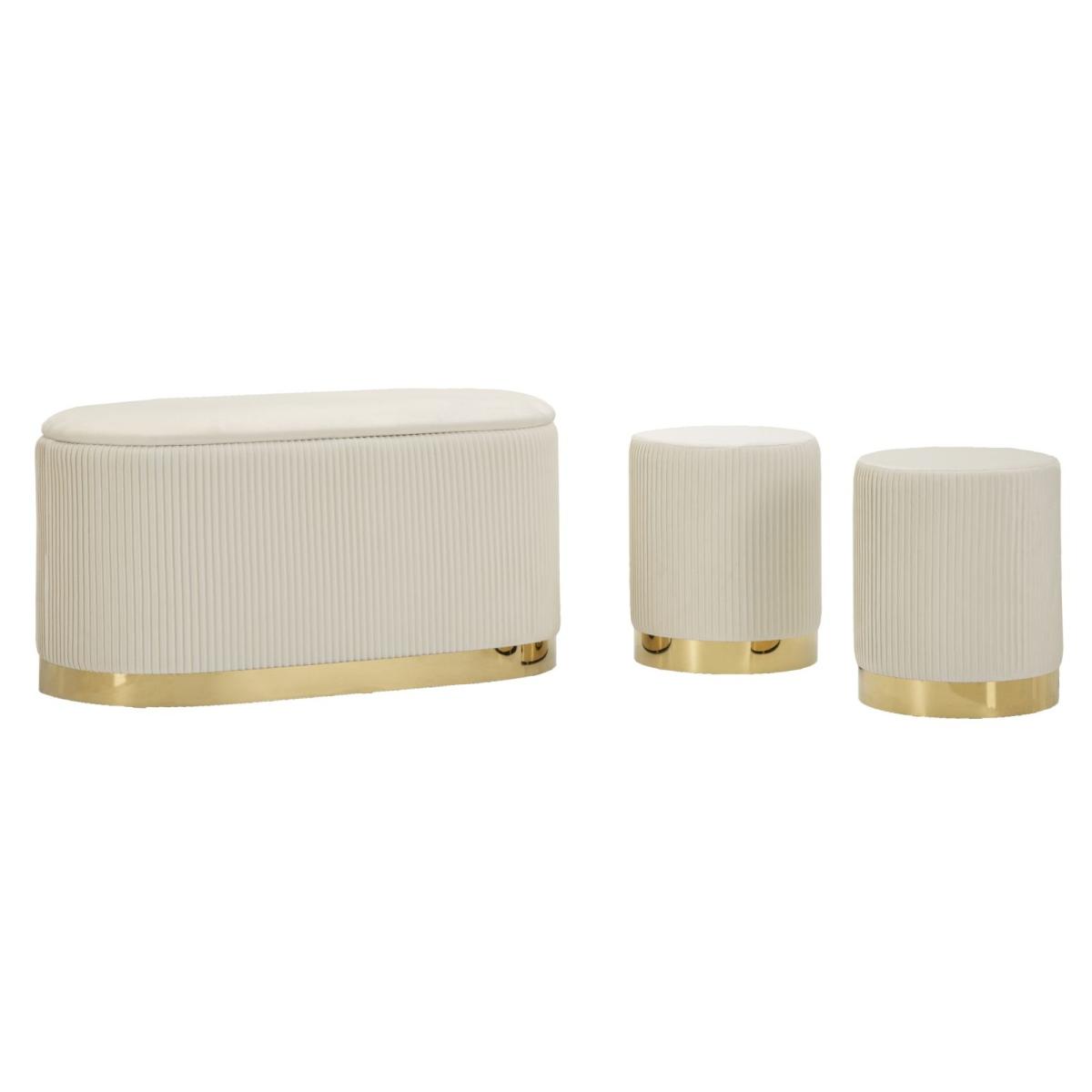 Panca c/contenitore e sgabelli shopy crema set 3 pz cm 80x37x42-29x35