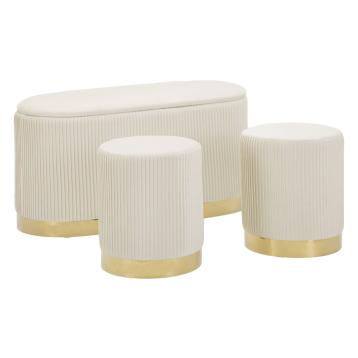 Panca c/contenitore e sgabelli shopy crema set 3 pz cm 80x37x42-29x35