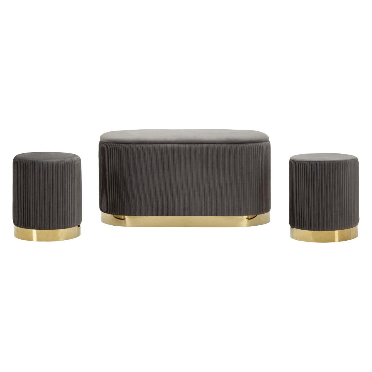 Panca c/contenitore e sgabelli shopy grigia set 3 pz cm 80x37x42-29x35
