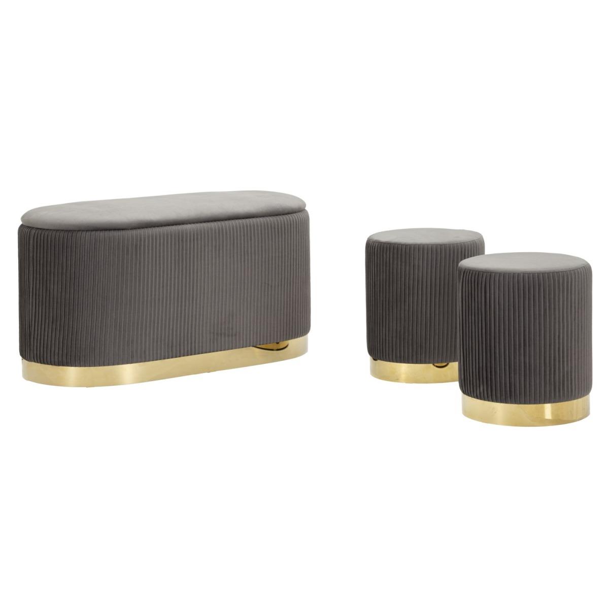 Panca c/contenitore e sgabelli shopy grigia set 3 pz cm 80x37x42-29x35
