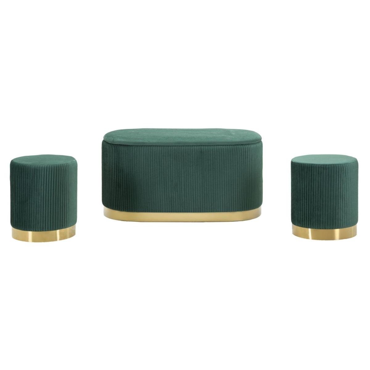 Panca c/contenitore e sgabelli shopy verde set 3 pz cm 80x37x42-29x35