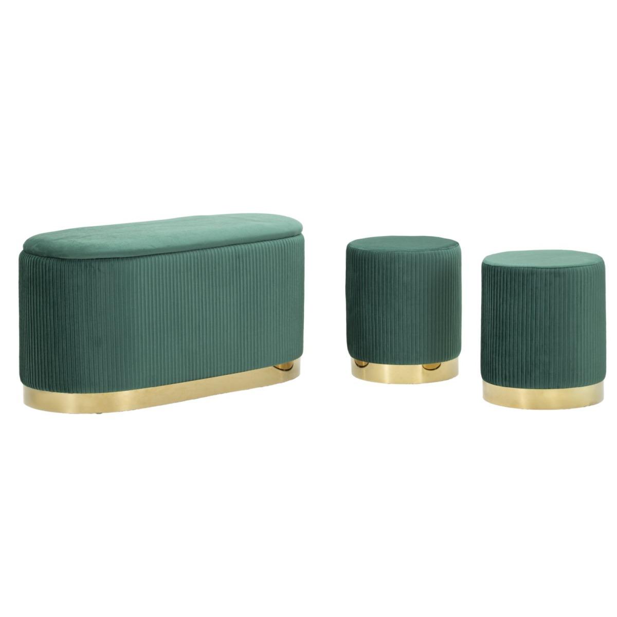 Panca c/contenitore e sgabelli shopy verde set 3 pz cm 80x37x42-29x35