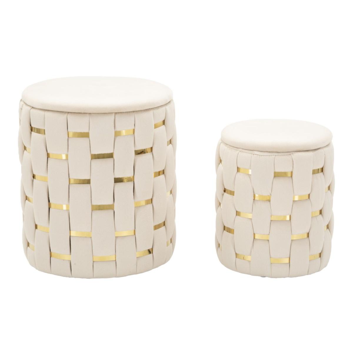 Puff c/contenitore shanty crema set 2 pz cm Ø 37x42-28x35
