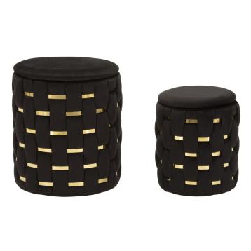 Puff c/contenitore shanty nero set 2 pz cm Ø 37x42-28x35