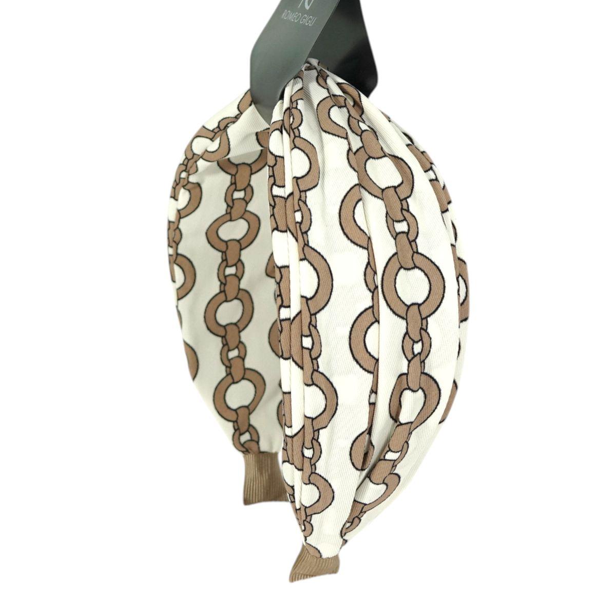 Cerchietto in tessuto beige stampa catene RG Romeo Gigli