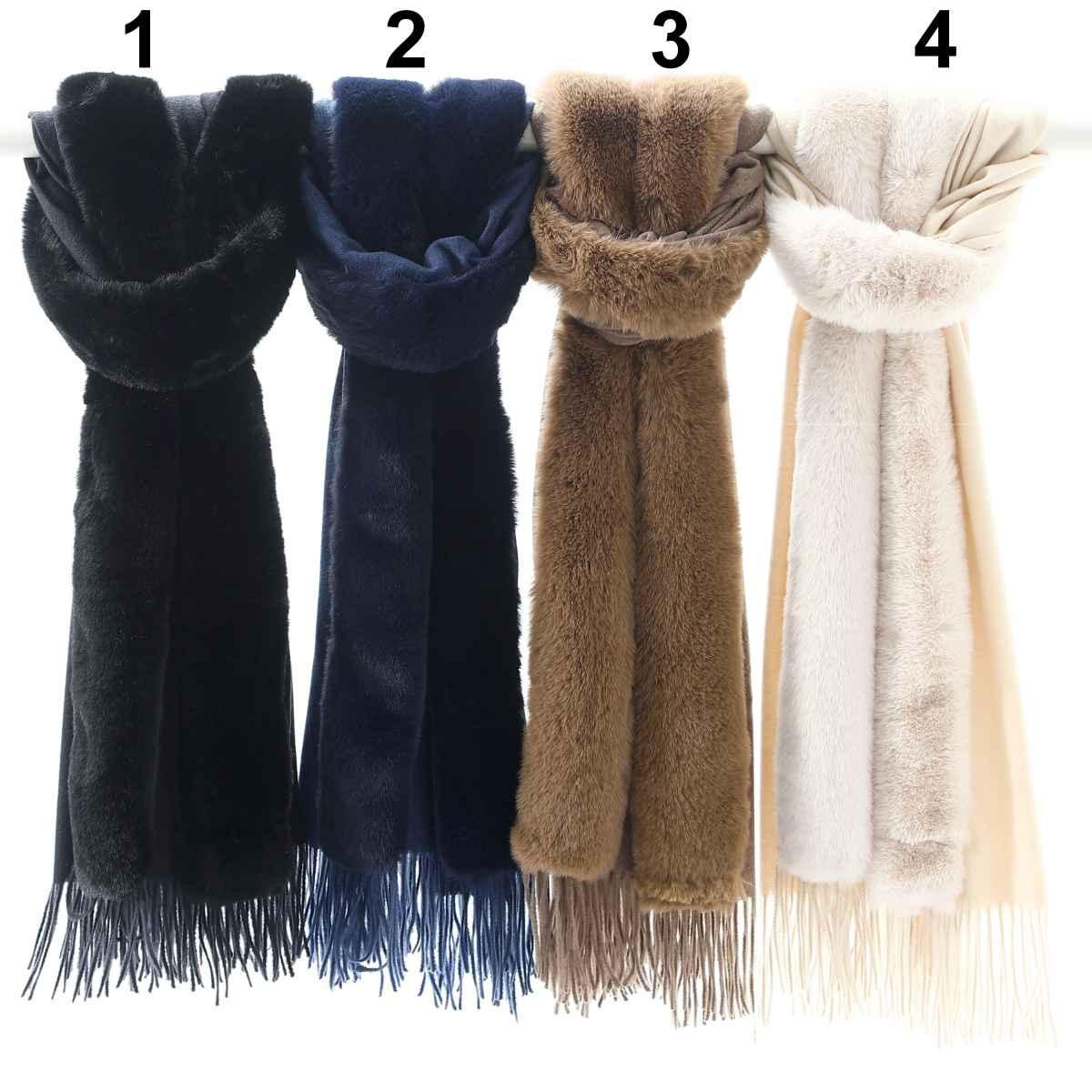 Sciarpa donna in acrilico lana e cashmire tinta unita profilo in pelliccia Capoverde