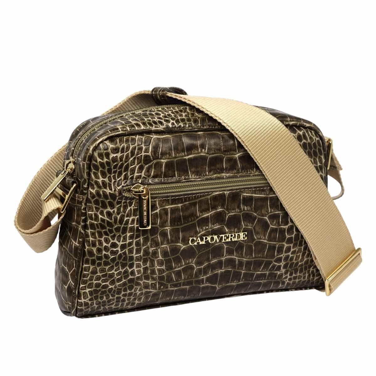 Tracolla donna in ecopelle stampa coccodrillo Capoverde Made in Italy