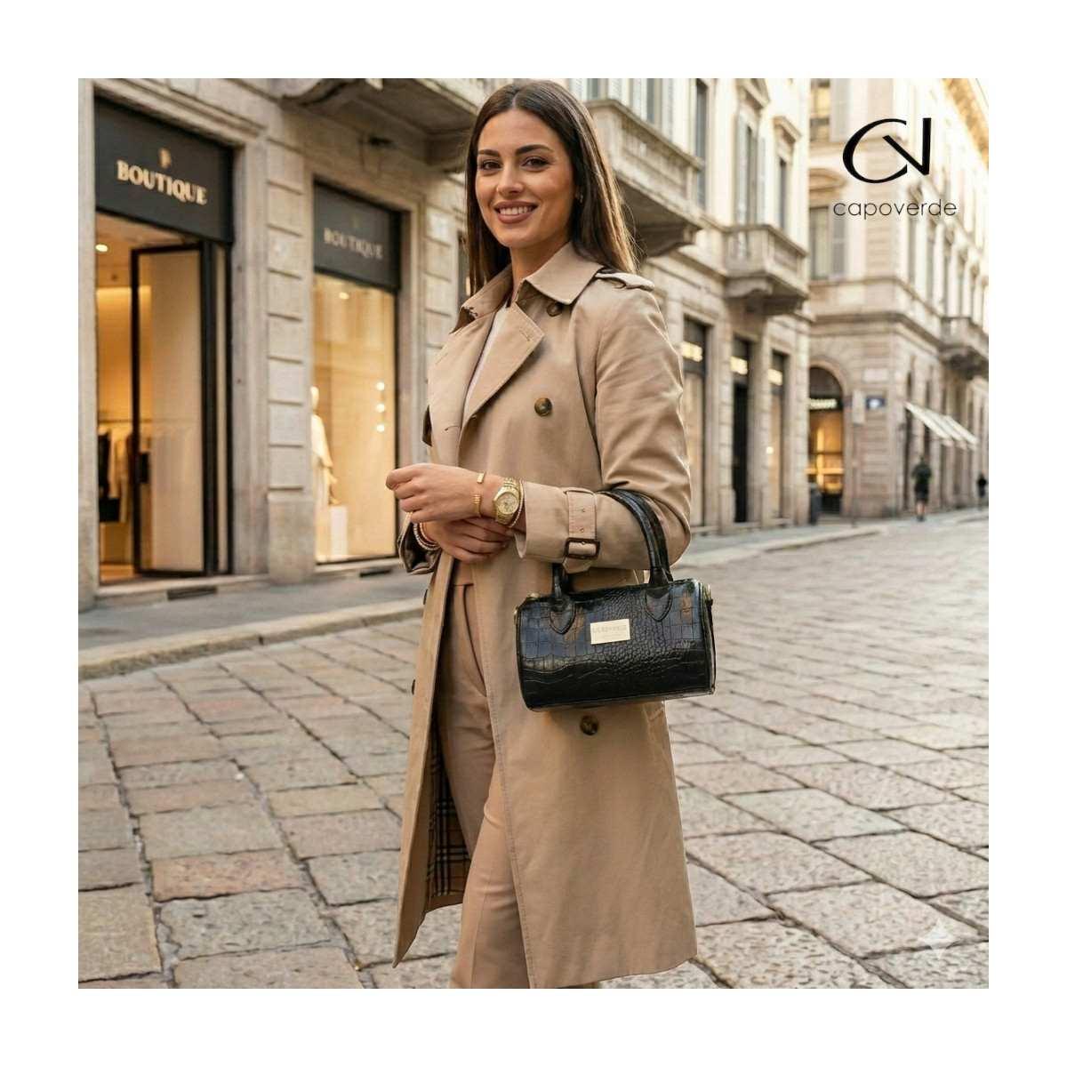 Borsa baulettino donna in ecopelle stampa coccodrillo Capoverde Made in Italy