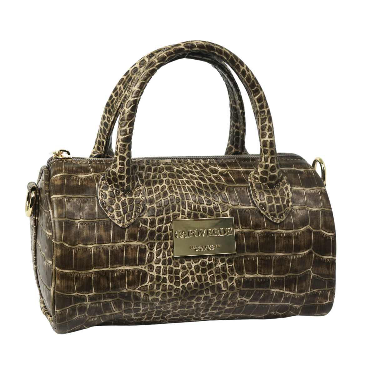 Borsa baulettino donna in ecopelle stampa coccodrillo Capoverde Made in Italy