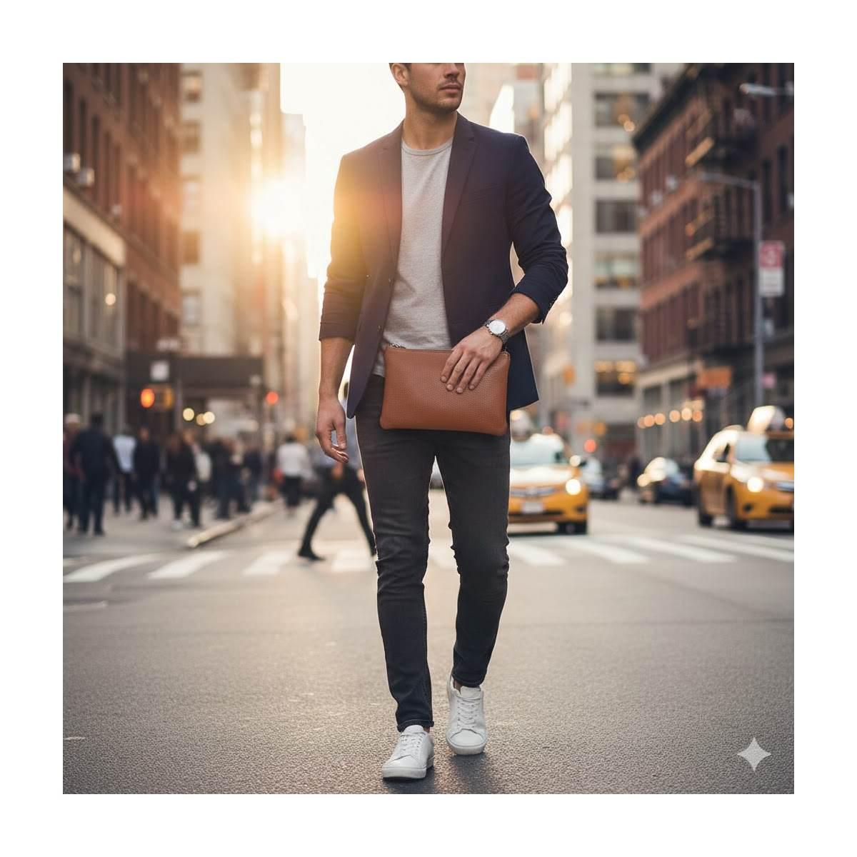 Bustina uomo con manico in vera pelle Capoverde Made in Italy