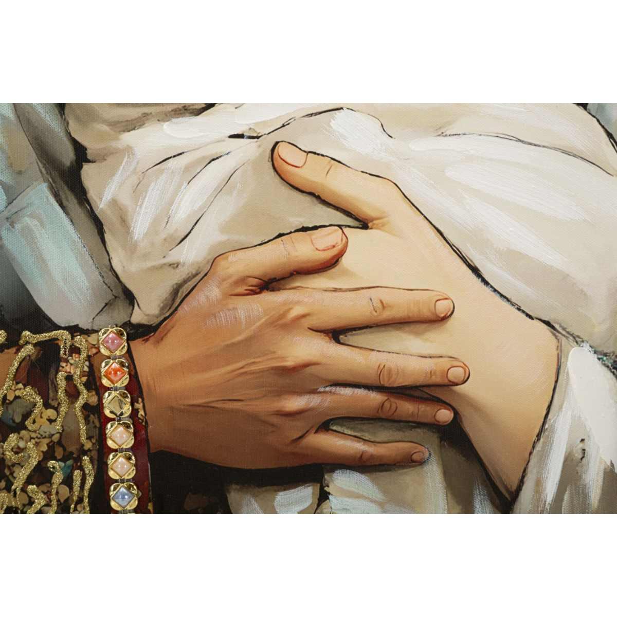 Stampa dipinta su tela laccata nativita' c/cornice cm 122x4x82